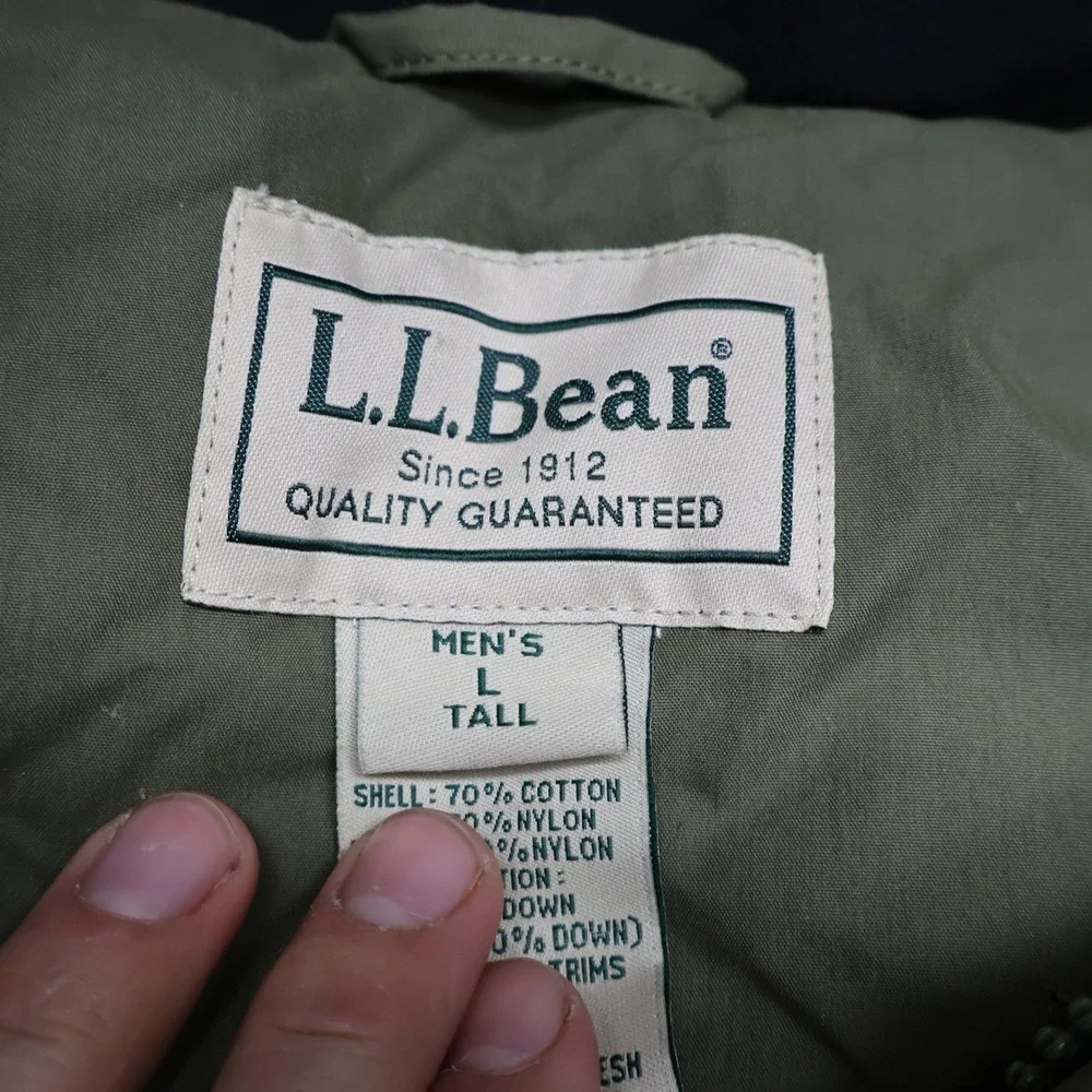 LL Bean Down Jacket Men Large Tall‎ Green Insulated Full zip Heavy Chore Coat
